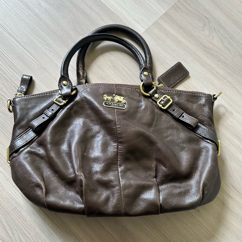 Coach Brown Leather Shoulder Bag with Gold Hardware